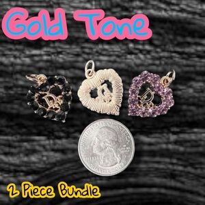 Lot of 2 CD Heart Gold Tone Zipper Pull Button Charms 20mm